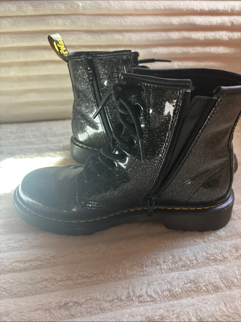 Dr. Martens Black Sparkle Lace-Up Kids Boots